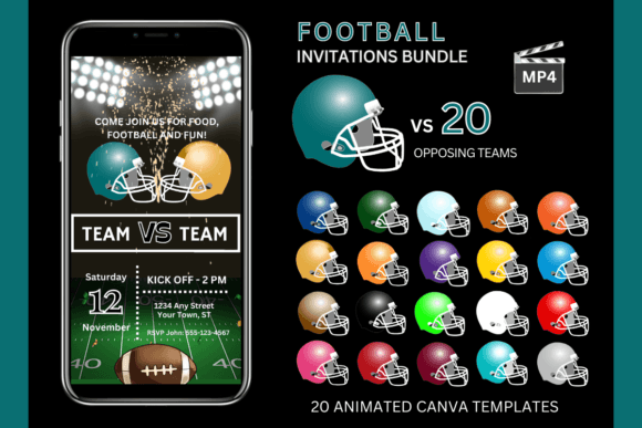 Teal Team Bundle: Animated Football Invitations